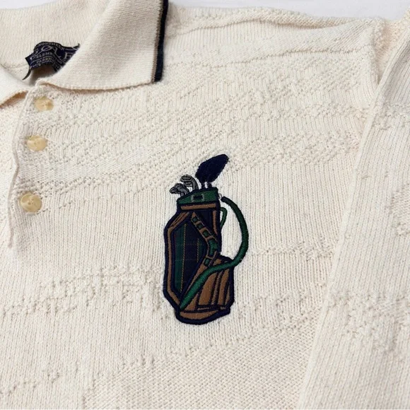 Vintage 90s Northern Golf Elements Knit Collared Textured Grandpa Sweater Medium - Picture 4 of 5